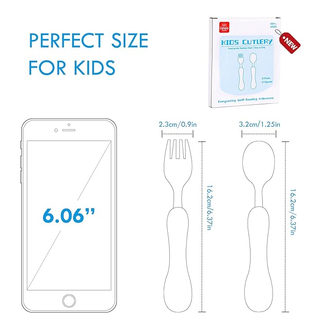 Lehoo Castle Toddler Fork and Spoon, 6pcs Toddler Utensils Kids Silverware, Safe Stainless Steel Toddler Fork Spoon Set, Children Flatware Set, Incudes 3 Spoons and 3 Forks (Dinosaur)