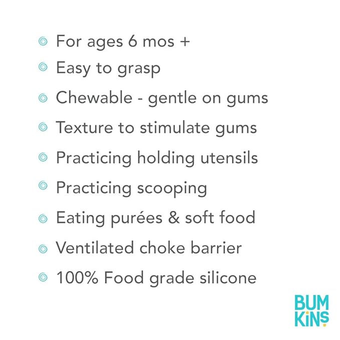 Bumkins Baby Utensils Set, Chewtensils Silicone Spoons for Dipping, Self-Feeding, Baby Led Weaning, Trainer Learning, First Stage Eating, Soft Practice Fork and Spoon, Babies 6 Months, Sage Green