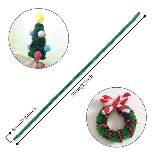 Cuttte Pipe Cleaners Craft Supplies - 300pcs Dark Green Pipe Cleaners Chenille Stems for Craft Kids DIY Art Supplies (6 mm x 12 inch)
