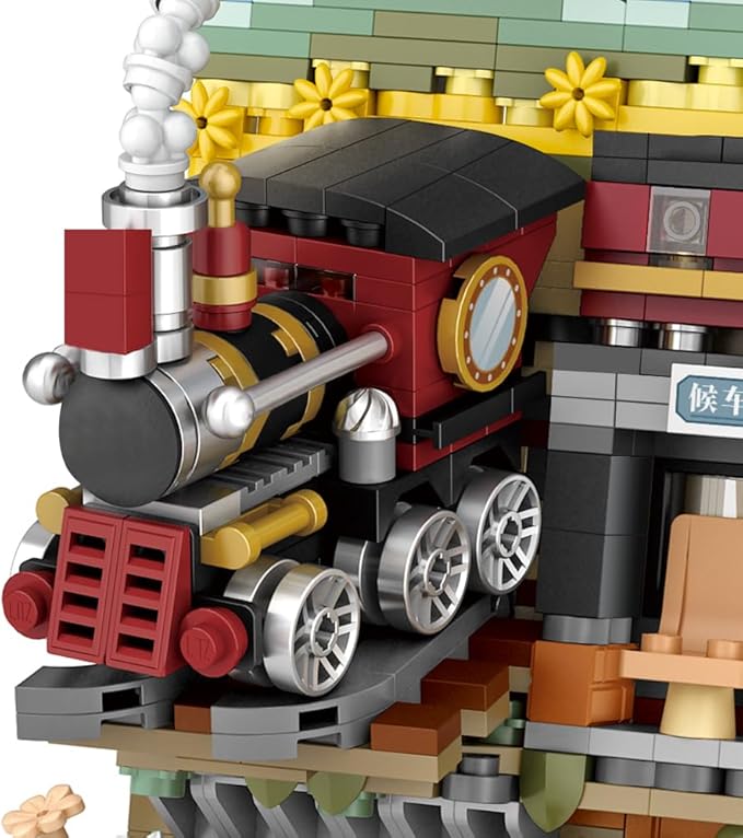 LOZ 1296 Mini Blocks Building Sets,3D Art Framed Train Station Building Kit,MOC Street View Creative Model Set,Creative DIY Bricks Toys for Adults Boys - 758 PCS (1296)