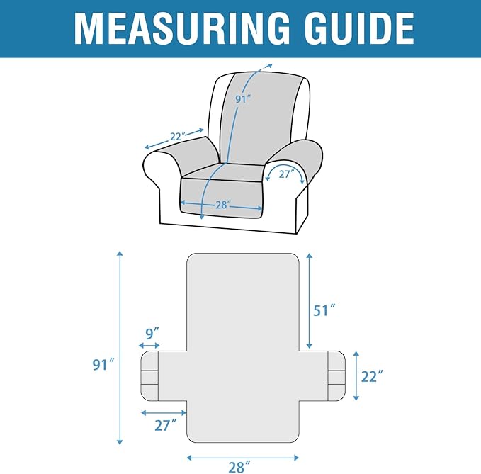 H.VERSAILTEX 100% Waterproof Recliner Chair Covers 1-Piece Reversible Recliner Covers for Large Recliner with Elastic Straps Sitting Width Up to 28" (Oversized Recliner, Grey/Beige)