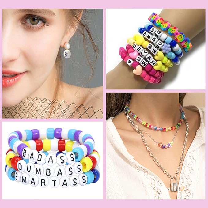 LIS HEGENSA Bracelet Making kit, Craft Bead Making Pony Beads, Polymer Clay Beads, Smiling face Beads, Letter Beads, Jewelry Making kit, DIY Handicraft Gifts for Girls Aged 6 to 12