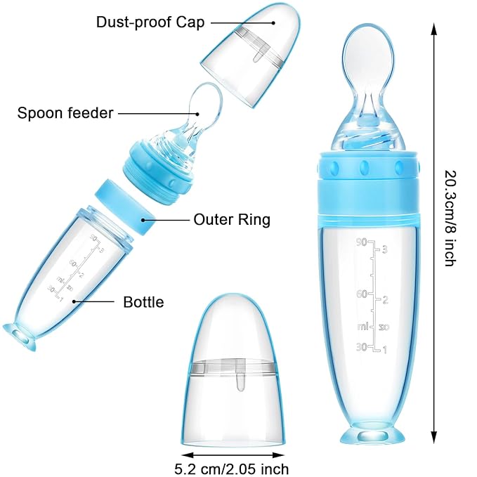 Tondiamo 3 Pieces Baby Food Feeder 3oz Silicone Baby Food Spoon Dispenser with Standing Base for Infant Dispensing and Feeding