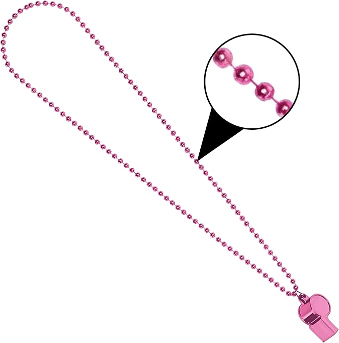 Pink Whistle On Chain Necklace (36") 1 Count - Premium Quality Plastic, Lightweight & Durable - Eye-Catching Design & Multipurpose Accessory - Perfect For Sports, Safety & Fashion