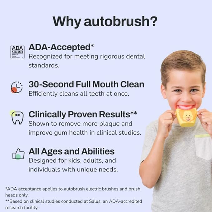 autobrush Kids U Shaped Electric Toothbrush, ADA Accepted, Sonic Pro with Unique 360° Nylon Bristles 3 Cleaning Modes,Whitening LED-Lights,Plays Music (Double-Sided),Ages 9-12, Unicorn