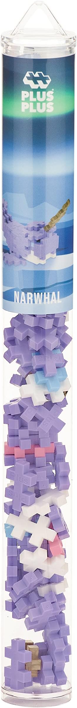 PLUS PLUS 3D Puzzle Building Block Set, 70 Mini Interlocking Pieces, Fun STEM Toys for Kids - Narwhal Mini Maker Tube