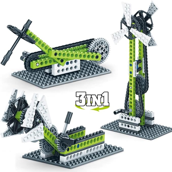 STEM Mechanics Gears Construction Kit 13 Models in 1, Motion Essential Set, Ferris Wheel/Merry-go-Round/Seesaw/Crane/Windmill Engineering Science Education Building Kit
