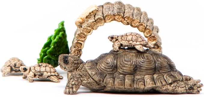 Schleich Wild Life 6-Piece Tortoise Toy Figure with Hatchlings and Turtle Home Playset for Kids Ages 3-8, Brown