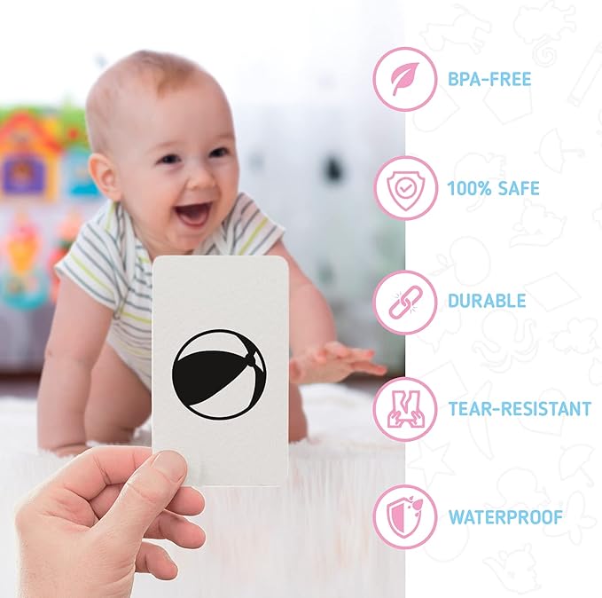 merka Newborn Toys, Black and White Baby Toys, High Contrast Baby Toy for Newborn, Set of 50 Flashcards for Visual Stimulation and Brain/Sensory Development