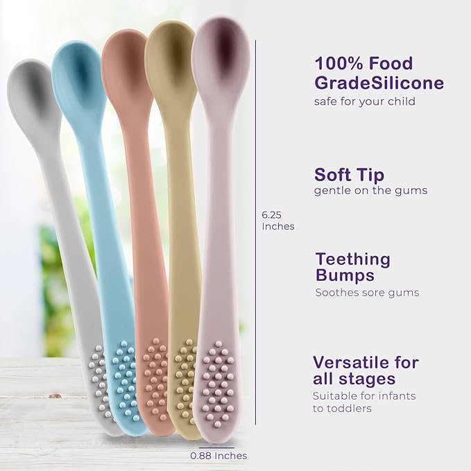 Baby Spoons First Stage Silicone Baby Spoon – Self Feeding Baby Utensils – Infant Spoons First Stage Baby Feeding Spoon - Soft & Gentle on Gums - BPA Free Silicone Baby Spoons Set (Pastel3)