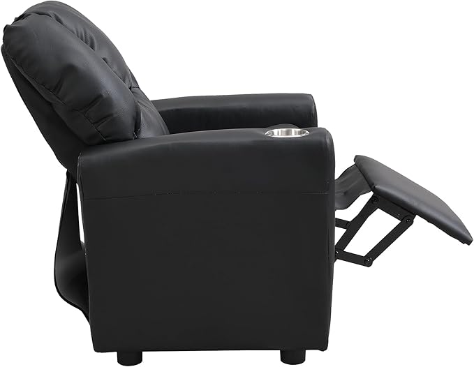 21.3" Kids Recliner Chair,Toddler Armchair Upholstered Couch with Cup Holder, Backrest,Children Upholstered Seating Sofa w/Headrest and Footrest,for Child's Bedroom,Black