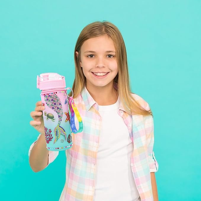 Gifts for Girls 4-12, Decorate Your Own Water Bottle Kits for Girls, Mermaid Diamond Crafts Painting Toys, Kids Water Bottle for School, Valentine's Day and Birthday Gifts Toys for Girls (Mermaid 2)