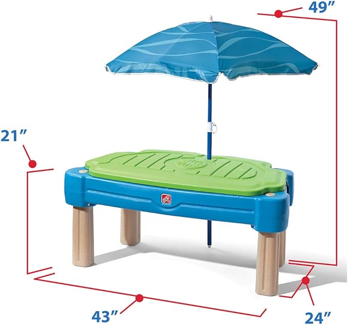 Step2 Cascading Cove Sand and Water Table, Kids Activity Sensory Playset, Comes with Umbrella, Summer Outdoor Toys, 7 Piece Toy Accessories, For Toddlers 1.5+ Years Old