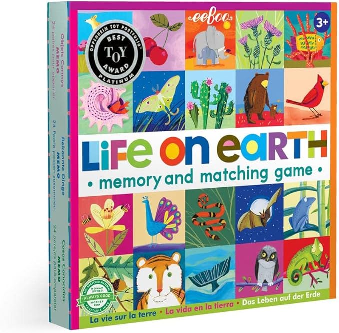 eeBoo: Life on Earth, Memory & Matching Game, Developmental and Educational, 24 Pairs to Match, Single or Multiplayer Function, for Ages 3 and up