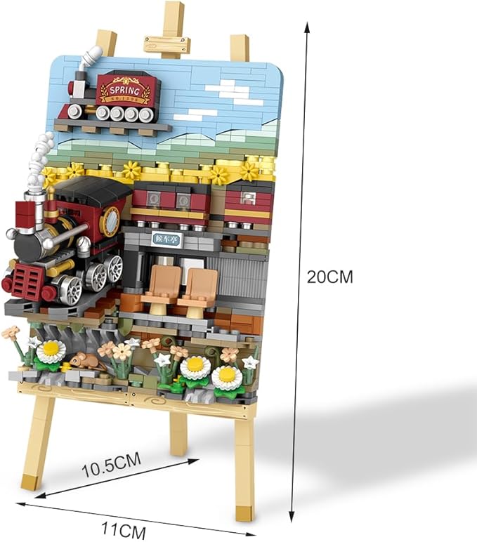 LOZ 1296 Mini Blocks Building Sets,3D Art Framed Train Station Building Kit,MOC Street View Creative Model Set,Creative DIY Bricks Toys for Adults Boys - 758 PCS (1296)