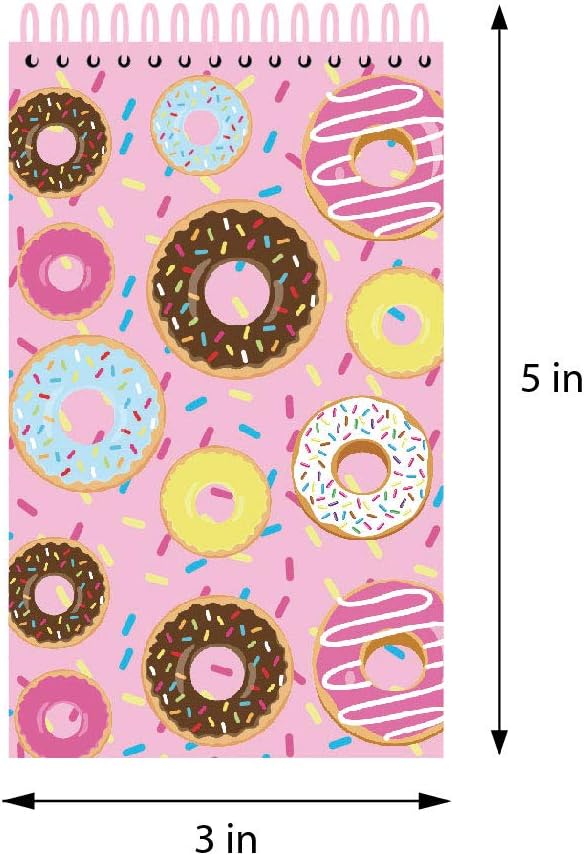 TINYMILLS Donuts Birthday Party Favor Set (12 multi-point pencils, 12 self-inking stampers, 12 sticker sheets, 12 small spiral notepads) Donuts party supplies party favor favor stuffers