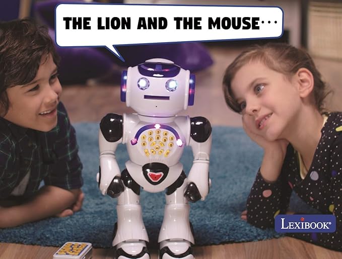 Lexibook Powerman - Remote Control Walking Talking Toy Robot, Dances, Sings, Reads Stories, Math Quiz, Shooting Discs, and Voice Mimicking, for Kids 4+ - ROB50US