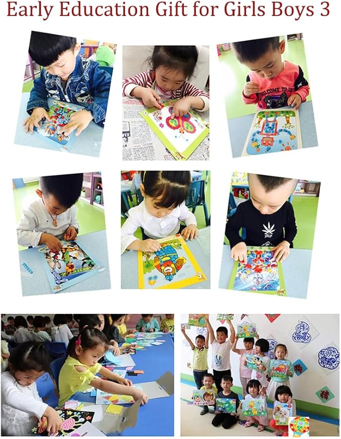 WYNAKESHU 12PCS Button Sticker Drawing Mosaic Sticker Art Kits for Kids Button Art Sticky Button Preschool Art Class Toys Early Education Gift for Girls Boys Over 3 Years