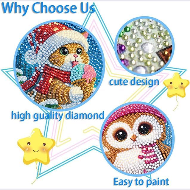 ajepon 4 Packs Christmas Diamond Art Kits for Kids Beginners-Cute Animals Diamond Painting Kits Without Frame,Cartoon Animal Diamond Painting Kits Full Drill Gem Art for Home Decor 6x6inch