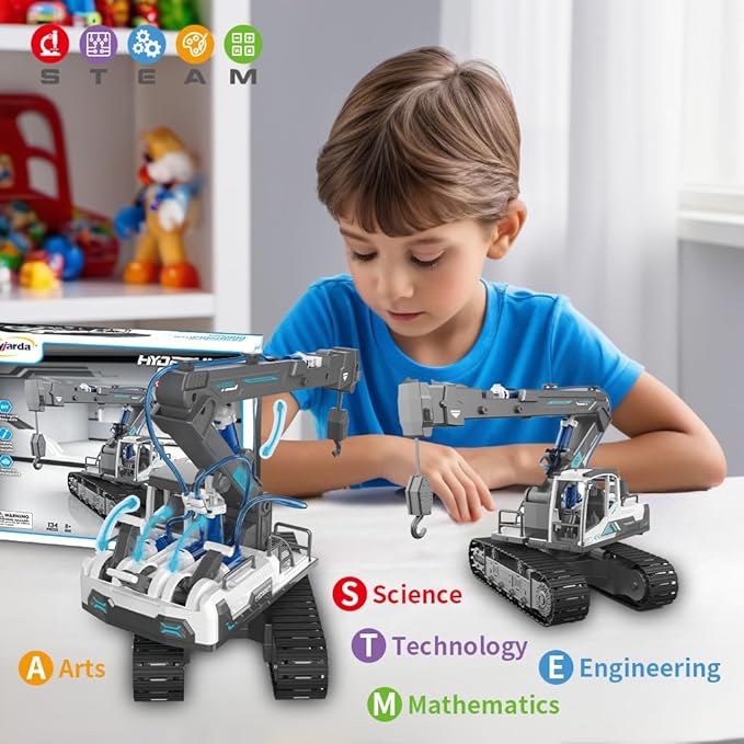 Hydraulic Power Crane Building Block Assembly Toy Set - Educational Science Experiment Kit,STEM Toys for Boys Age 8-12,Rich Operability＆Realistic Appearance