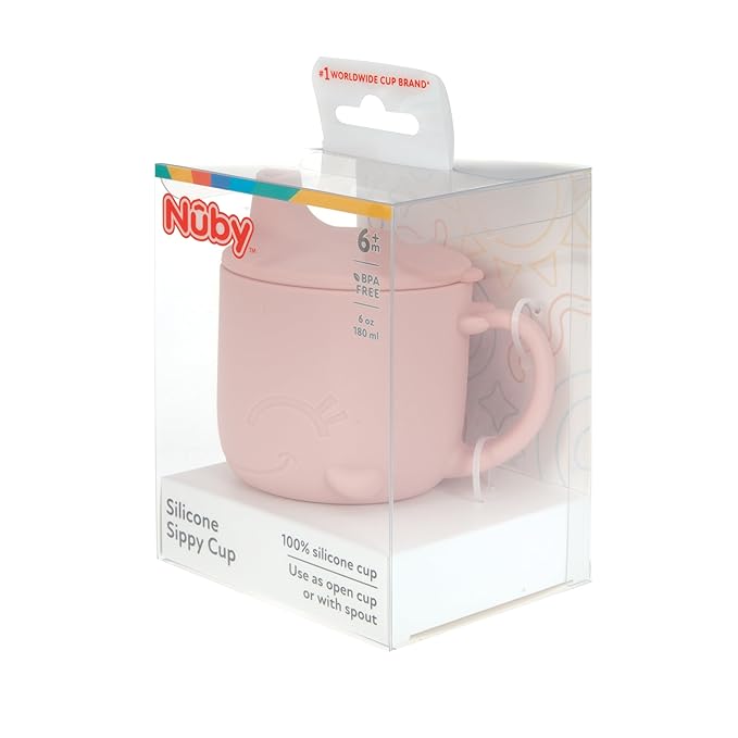 Nuby Animal Friends Silicone Sippy Cup - Toddler Cup with One-Handle - 6+ months - Pink Whale