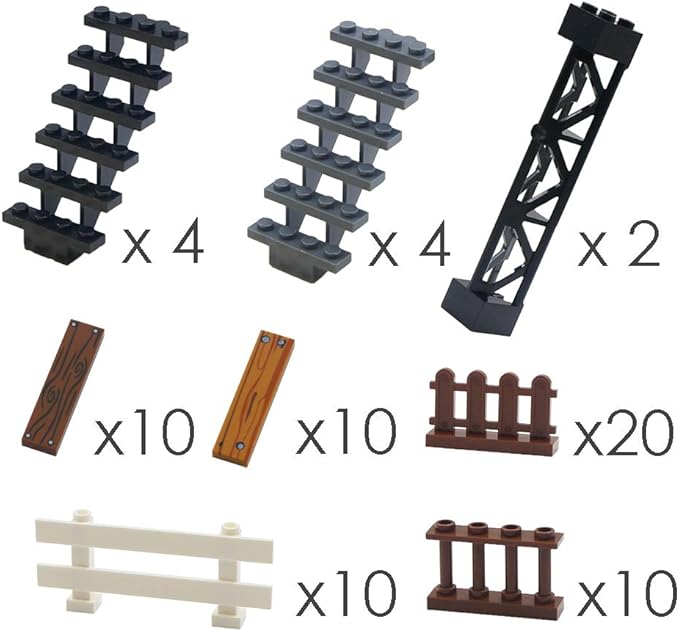 BroTex Fence Farm Accessories - MOC House Building Blocks Set, City Garden Bricks Parts Bulk Pieces, Stair Railing Bars, Assembly Toys for Creative Kids