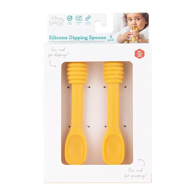 Bumkins Disney Baby Utensil Set, Silicone Trainer Spoons for Dipping, Soft Tip, Self-Feeding, Chew, Baby Led Weaning, First Year Training Supplies, Essentials in Eating, 4 Mos, 2-pk Winnie The Pooh