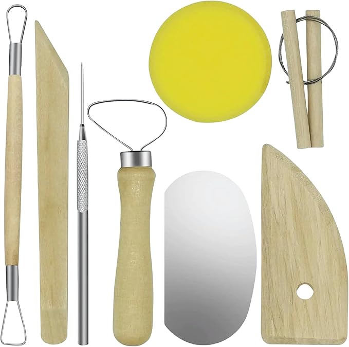 Evwoge 8 Pcs Ceramic Clay Tools Set, Wooden Clay Wax Pottery Sculpting Modeling Tool Kits Pottery Smoothing Cleaning Carving Shaping Cutting Tools