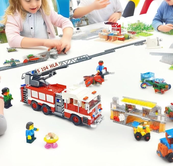City Ladder Fire Truck Building Blocks Set (711 pcs) Fire Station Firetruck Bricks Collectible Fire Engine Building Kit Model Gift for Boys and Girls Adults Christmas and Birthday