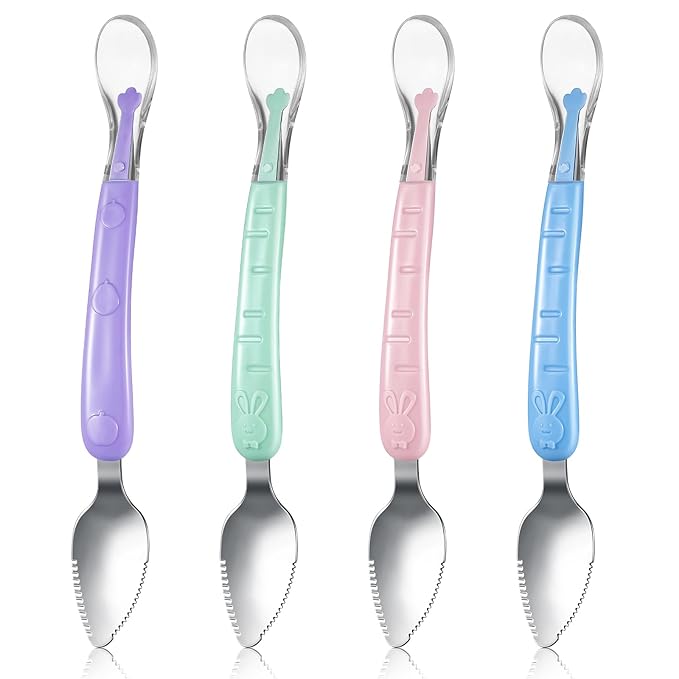 Lallisa 4 Pcs Double Head Baby Silicone Food Spoon Baby Fruit Scraping Mud Spoon Soft Feeding Food Scraper for Infants Fruit Feeding (Multicolor)