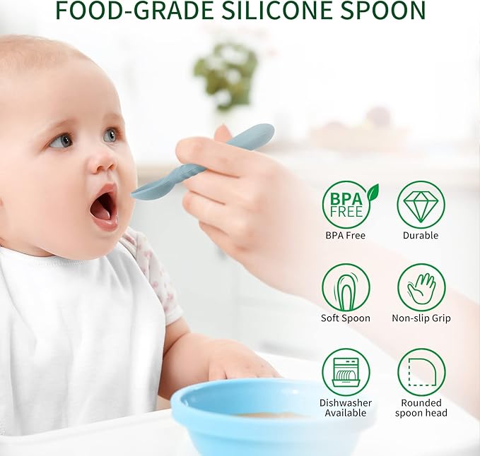 ME.FAN Silicone Baby Feeding Spoons [6 Pack] First Stage Baby Infant Spoons - Baby Utensils Soft Training Spoon Self Feeding - Chew Spoon Set for Babies and Toddlers