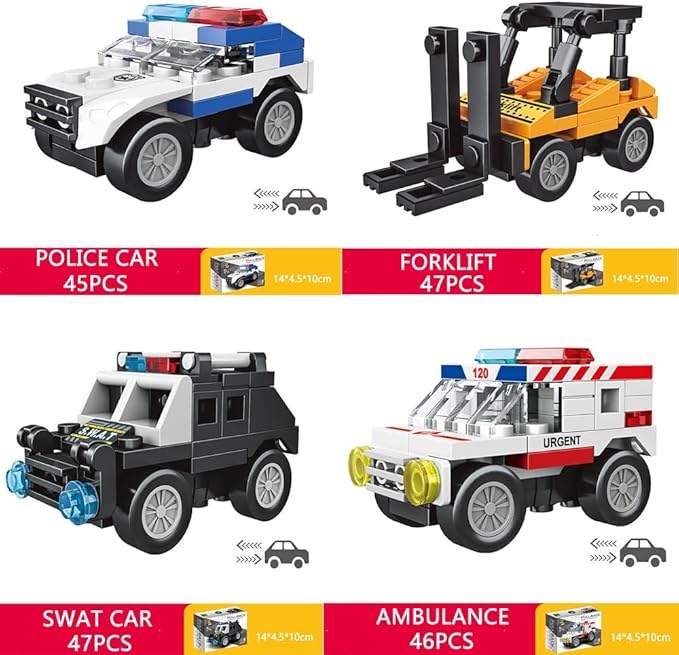 Pull Back Car Building Blocks Sets, Pull and Go, 3D Assembly Vehicles for Boys Building Block Car Toys Party Favor for Kids Age 6 7 8 9 10, 396 Pieces