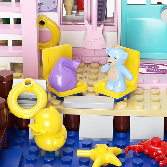 MindBox Girls Seaside Villa Building Blocks,812pcs Beach House Building Toys for Kids Age 8+，Mini Brick