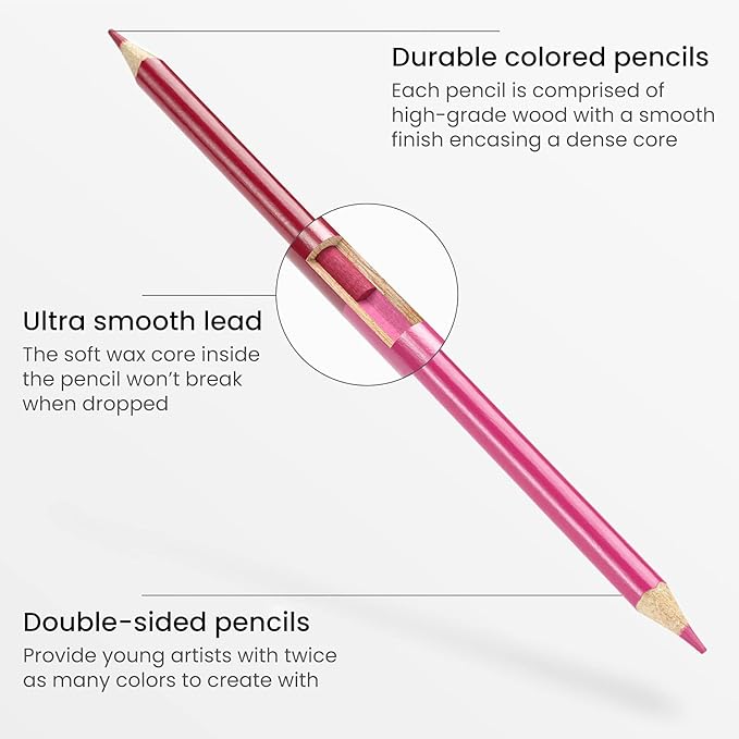 ARTEZA 100 Colored Pencils for Kids, 50 Double-Sided Pre-Sharpened Coloring Pencils for Kids for Drawing and Sketching