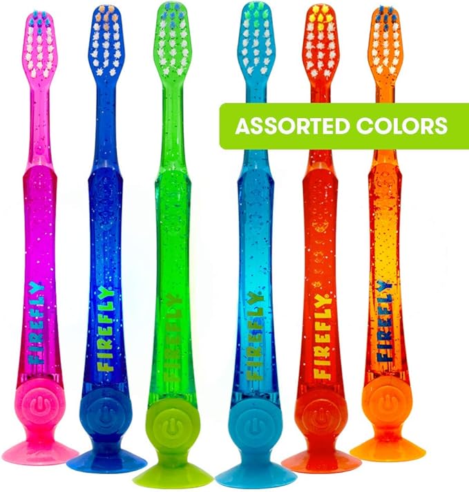 Firefly Light-Up Timer Kids Toothbrush with Suction Cup, Soft - 2 Count (Pack of 1), Assorted