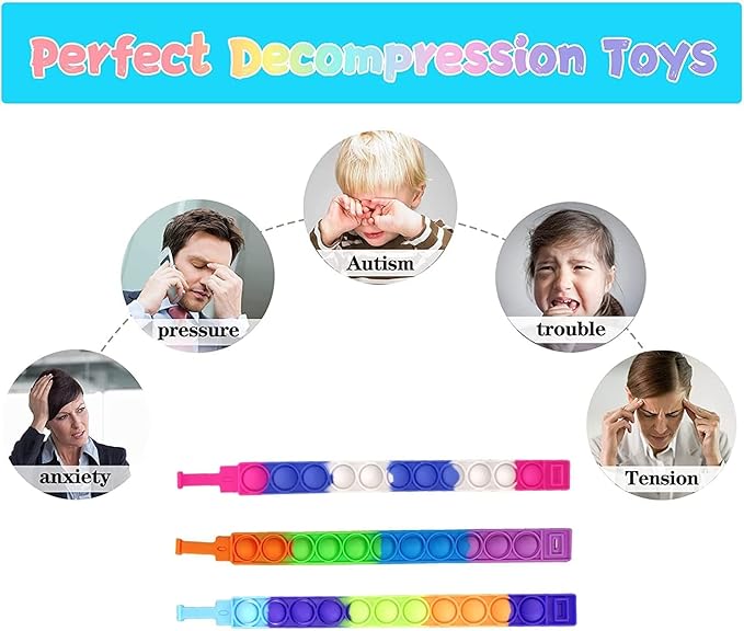 Pop Bracelet Fidget Toy, 20Pcs Multi-Color Bracelet Popular Wristband Fidget Watch is Suitable for Children and Adults Stress and Anxiety Relief Wristband (20 PCS)(pop toy)