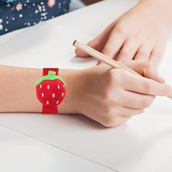 LOGOFUN 6Pcs Plush Slap Bracelets Strawberry Wristband Fruit Themed Slap Bracelets Strawberry Slap Band for Kids Party Favors