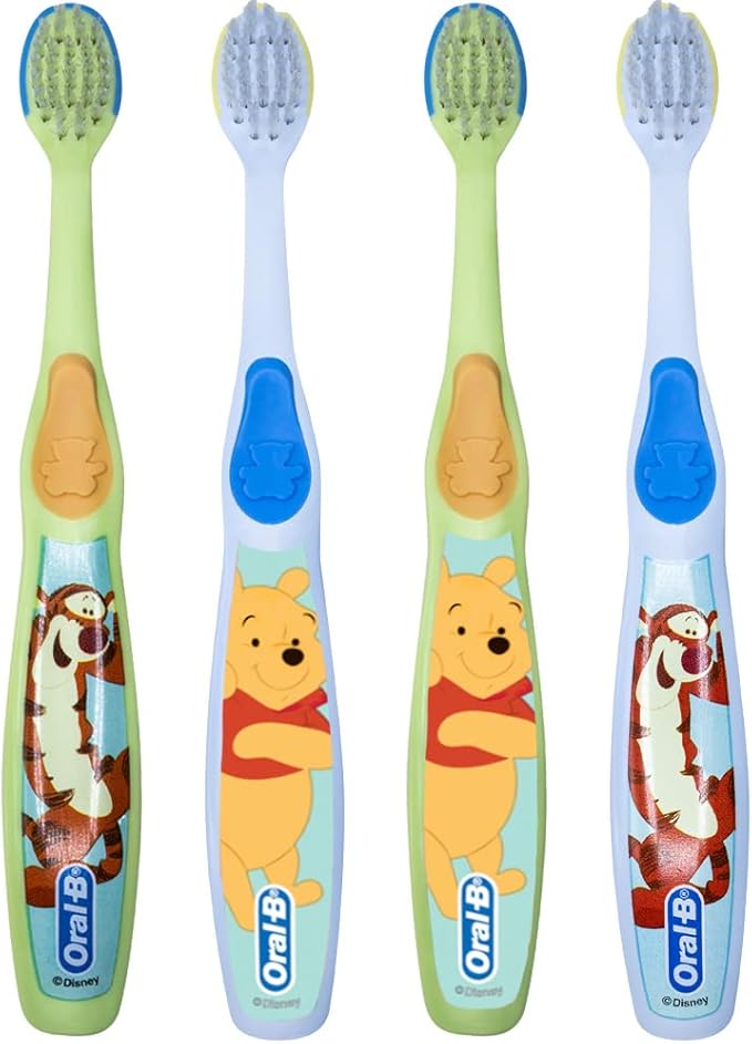 Oral-B Baby Manual Toothbrush, Pooh Characters, 0-3 Years Old, Extra Soft (Characters Vary) - Pack of 4