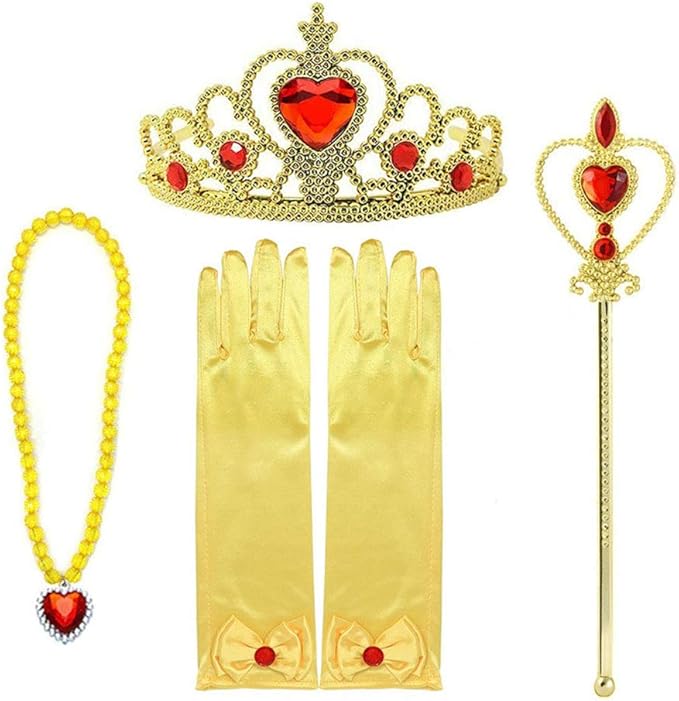 Princess Snow White Dress up Accessories for Girls Princess Belle Snow White Party Favors Gifts Set Including Crown Scepter Wand Necklace Gloves Red Bow Headband