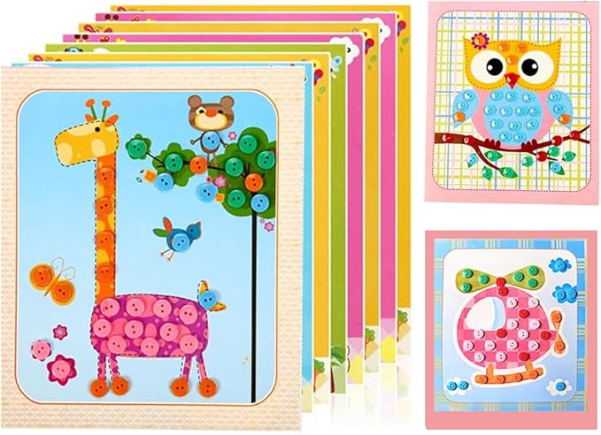 WYNAKESHU 12PCS Button Sticker Drawing Mosaic Sticker Art Kits for Kids Button Art Sticky Button Preschool Art Class Toys Early Education Gift for Girls Boys Over 3 Years