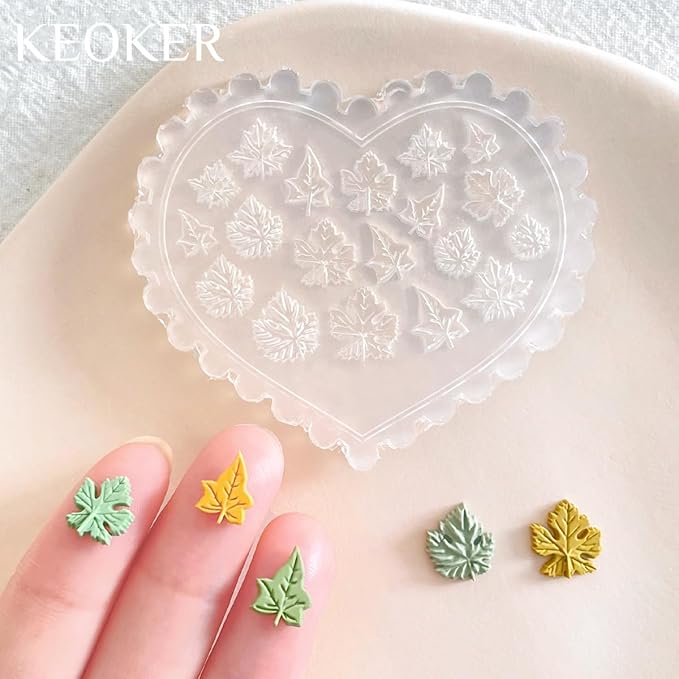 KEOKER Fall Polymer Clay Molds, Mushroom Polymer Clay Silicone Molds, Polymer Clay Mini Molds, 4pcs Earring Molds for Polymer Clay, Autumn Polymer Clay Molds for Jewelry(Substitute Micro Clay Cutters)