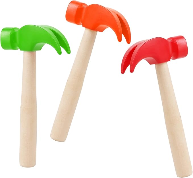Fowecelt 3 Pack Wooden Hammer Toys Simulation Hammers Maintenance Tools Educational Toys for Kids Birthday Party Games Supplies