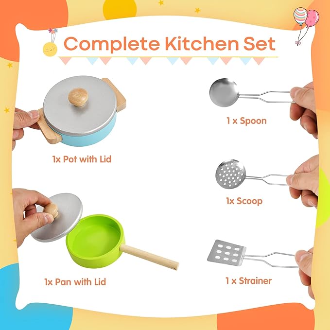 HONEY JOY Kids Wooden Kitchen Playset with Microwave, Sink, Stove & Oven, Cooking Accessories, Storage Shelf, Pretend Play Toy Kitchen Set, Gift for Boys Girls