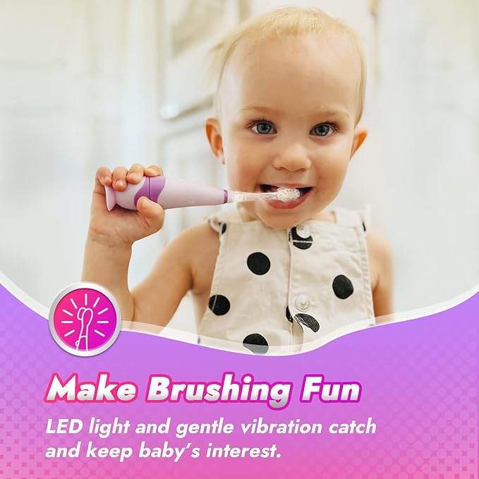 Papablic Toddler Sonic Electric Toothbrush for Ages 1-3 Years, Baby Electric Toothbrush with Cute Unicorn Cover and Smart LED Timer, 4 Brush Heads (Arya)