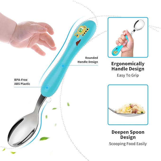 Lehoo Castle Toddler Fork and Spoon, 6pcs Toddler Utensils Kids Silverware, Safe Stainless Steel Toddler Fork Spoon Set, Children Flatware Set, Incudes 3 Spoons and 3 Forks (Dinosaur)