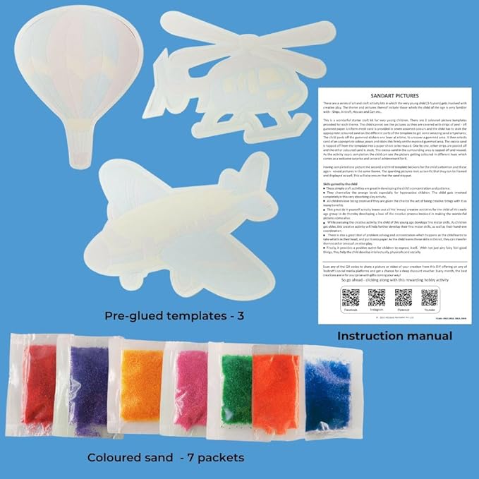 Toykraft Sand Art Kit, Toddler Craft for Kids 3 to 5, Peel and Stick Picture, Gift for Boys and Girls - Aircraft