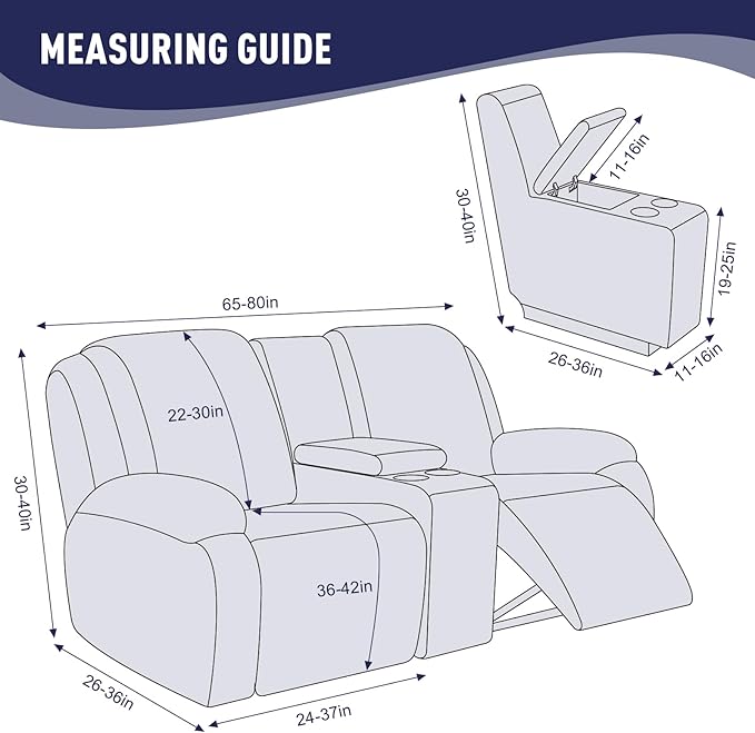 KinCam Loveseat Recliner Covers with Middle Console Slipcover, Recliner Sofa Covers 2 Seat Couch Cover Stripe Jacquard Furniture Protector Covers with Elastic Bottom for Kids, Pets (Dark Blue)