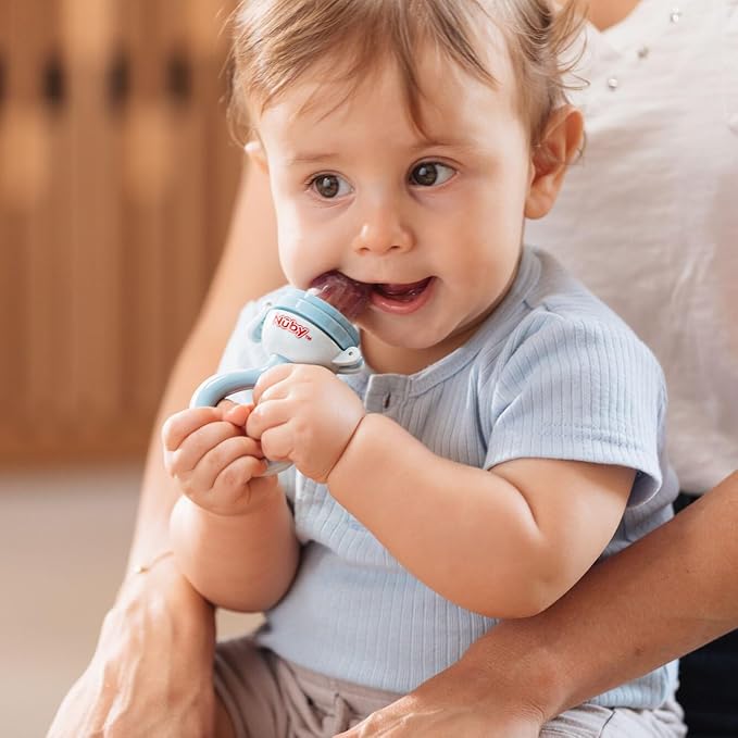 Nuby Baby’s First Food Dispenser with Hygienic Cover | Baby’s First Soft Foods and Teething | 2 Pack: Aqua & Blue or Pink & Aqua | Twist n' Feed | Promotes Self Feeding |10+ Months