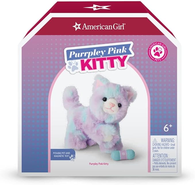 American Girl Truly Me 18-inch Doll Pet Purrpley Pink Kittycat with Magnetic Mouth to Hold Her Yarn Toy, For Ages 6+