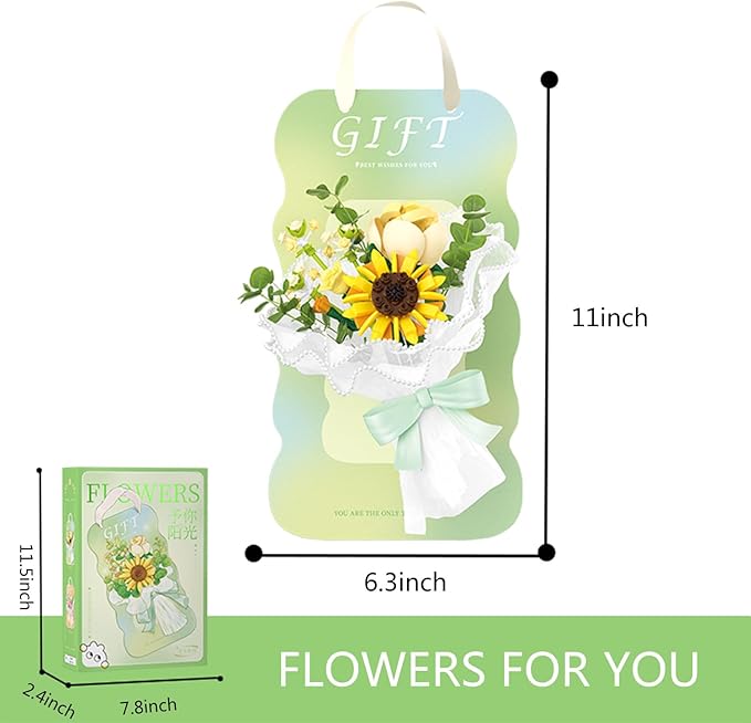Bouquet Building Sets - Household Decorative Flower Building Block Toys - Artificial Plant Set Gift for Valentine's Day Mother's Day Birthday for Her and Him(Sunflower)